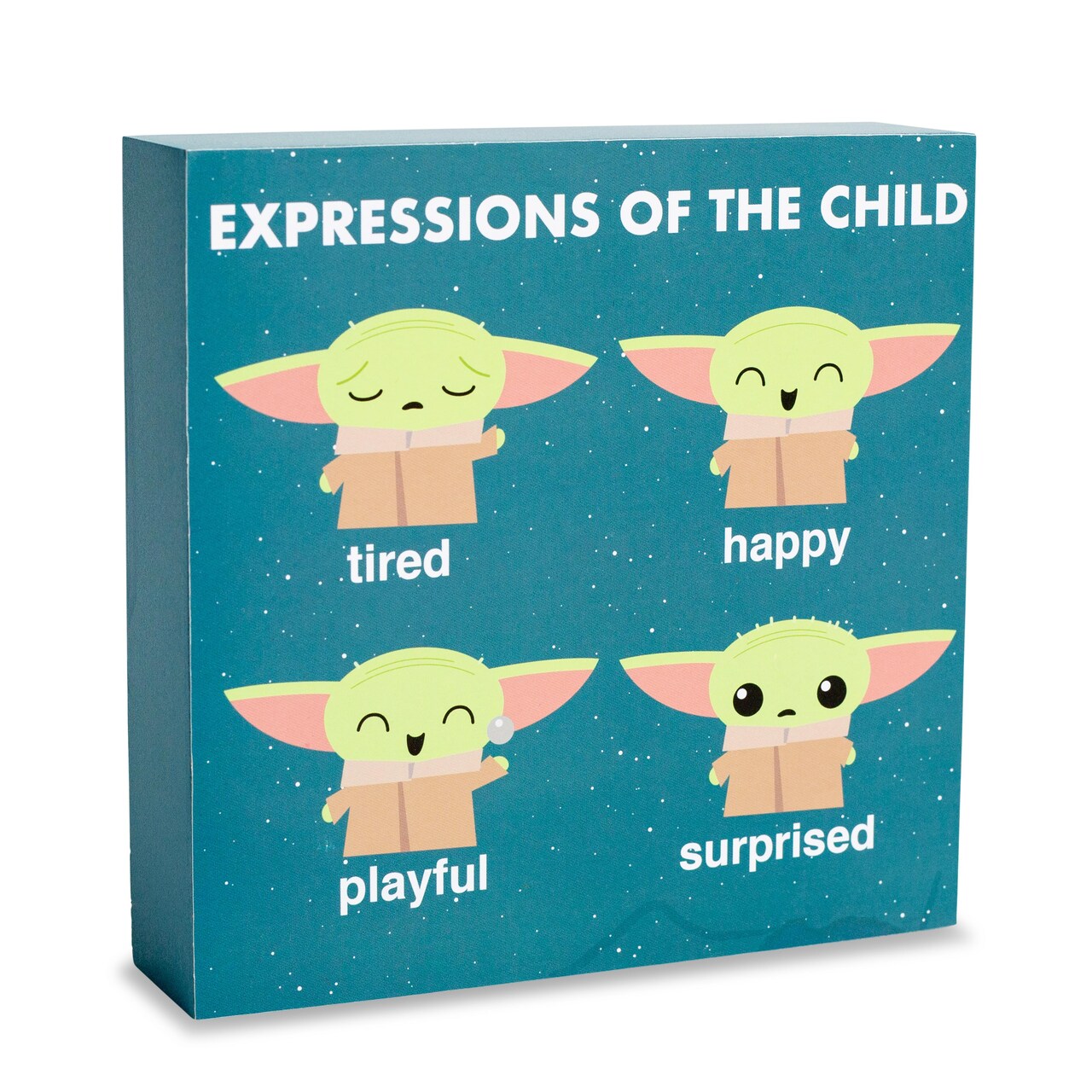 Star Wars: The Mandalorian Grogu "Expressions" Wooden Box Sign | 6 x 6 Inches